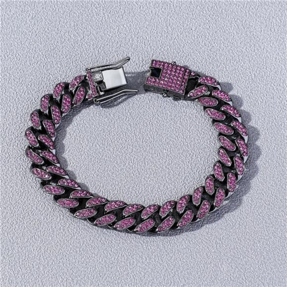 Purple Diamond Cuban Link Armlet Bracelet - Picture 3 of 6